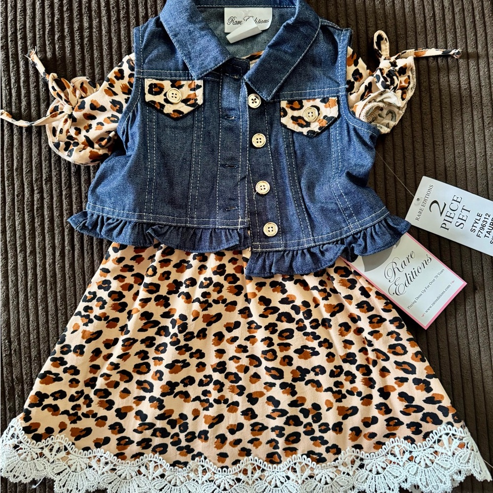 Rare Editions Denim and Leopard Dress Set
